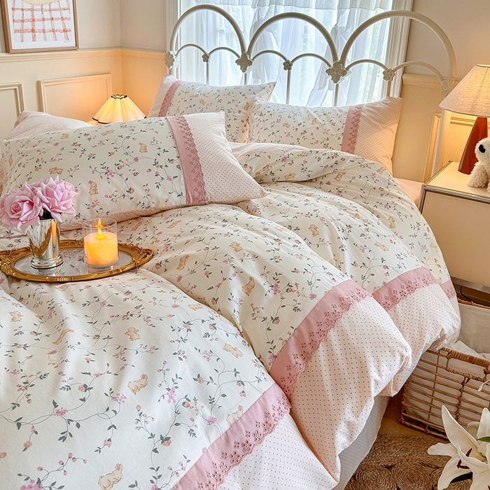 91家纺网 家纺一手货源 找家纺 安莱生活 2024新款全棉韩式小碎花系列四件套 点点花香