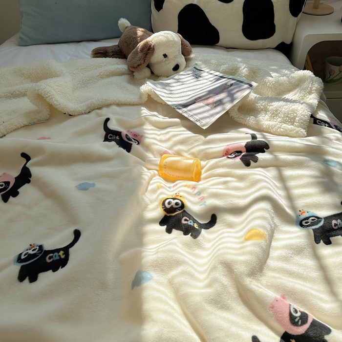 91家纺网 家纺一手货源 找家纺 萝莉家纺 2024秋冬新款多功能加厚牛奶绒羊羔绒多功能毛毯 甜心猫咪