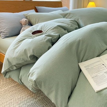 棉小二 2024新款直播爆款日系简约风全棉色织水洗棉四件套纯棉四件套全棉四件套 爱尔兰-绿
