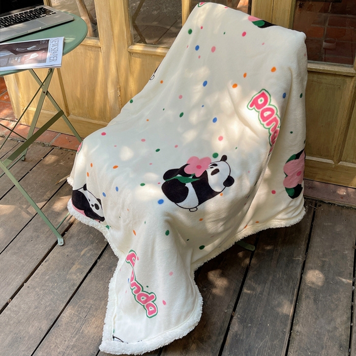 91家纺网 家纺一手货源 找家纺 萝莉家纺 2024秋冬新款多功能加厚牛奶绒羊羔绒多功能毛毯 波点熊猫