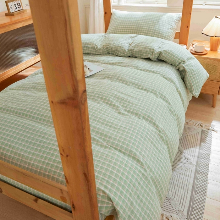 91家纺网 家纺一手货源 找家纺 棉小二 2024新款全棉水洗棉学生宿舍三四件套 维多利-绿