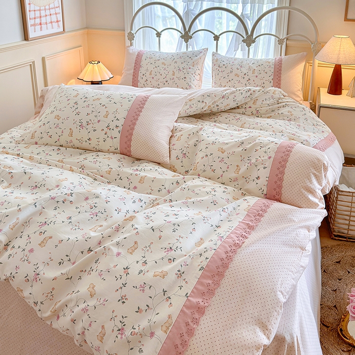 91家纺网 家纺一手货源 找家纺 安莱生活 2024新款全棉韩式小碎花系列四件套 点点花香