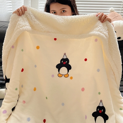 萝莉家纺 2024秋冬新款多功能加厚牛奶绒羊羔绒多功能毛毯 小企鹅