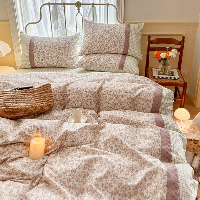 91家纺网 家纺一手货源 找家纺 安莱生活 2024新款全棉韩式小碎花系列四件套 遐想