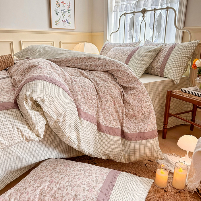 91家纺网 家纺一手货源 找家纺 安莱生活 2024新款全棉韩式小碎花系列四件套 遐想