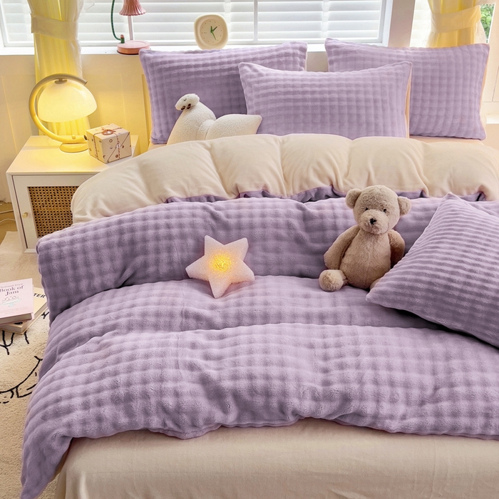 91家纺网 家纺一手货源 找家纺 琪琪阁家纺 2024新款牛奶绒泡泡绒单被套 香芋紫