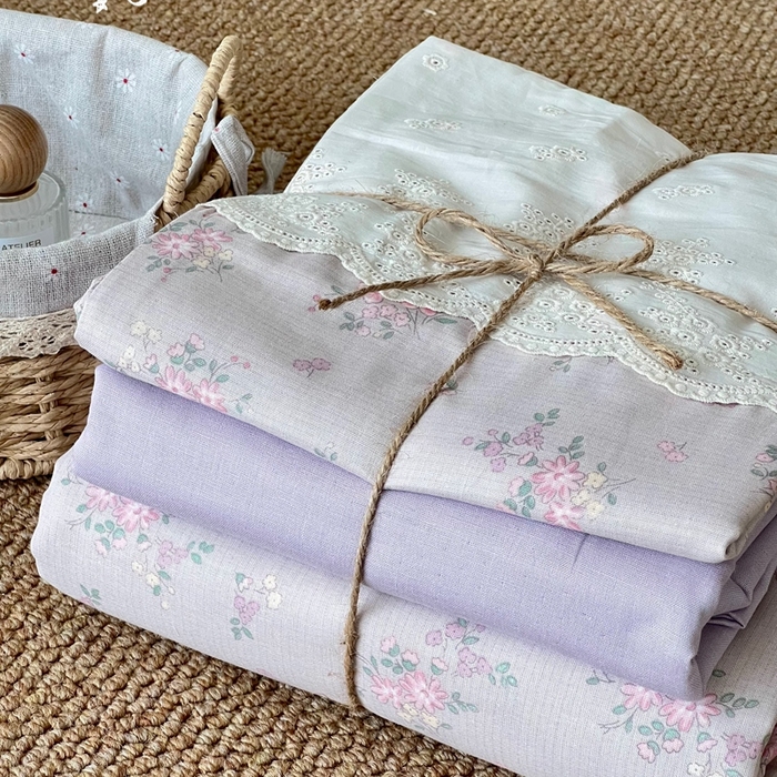 91家纺网 家纺一手货源 找家纺 2024新款全棉印花双层纱四件套--蕾丝花边款 花之棠