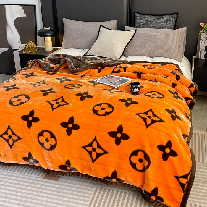 91家纺网 家纺一手货源 找家纺 法莱妮毛毯 2025新款A类双层加厚拉舍尔天丝超柔云毯 时尚之都-橙