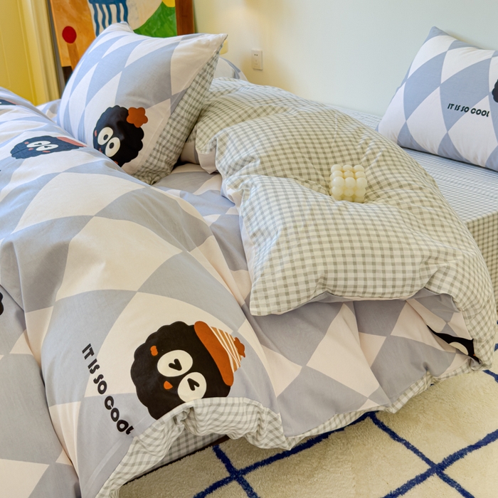 91家纺网 家纺一手货源 找家纺 感遇家纺 2024新款全棉印花四件套 菱格煤球