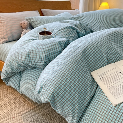 棉小二 2024新款直播爆款日系简约风全棉色织水洗棉四件套纯棉四件套全棉四件套 安卡拉-蓝