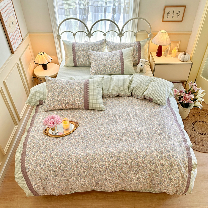 91家纺网 家纺一手货源 找家纺 安莱生活 2024新款全棉韩式小碎花系列四件套 玲珑花海