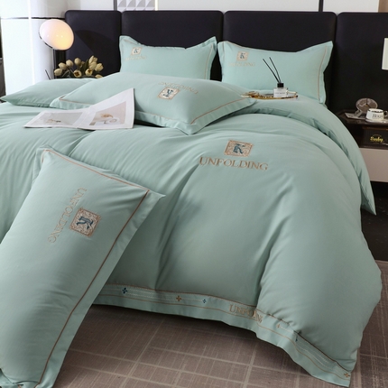 帛缔思 2024新款A类铂金棉水洗棉四件套-爱丁堡 爱丁堡-水绿
