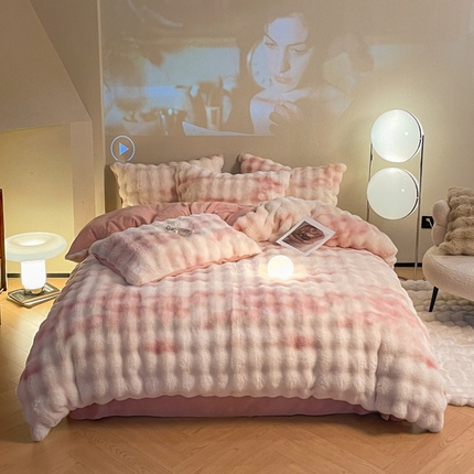 91家纺网 家纺一手货源 找家纺 （总）星座家纺 2025新款大泡泡兔兔绒四件套-场景2