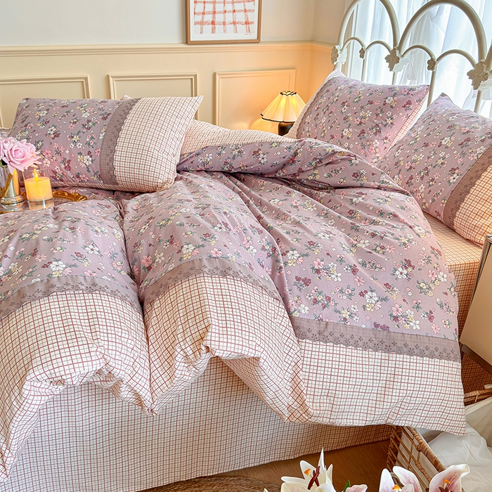 91家纺网 家纺一手货源 找家纺 安莱生活 2024新款全棉韩式小碎花系列四件套 紫云花园