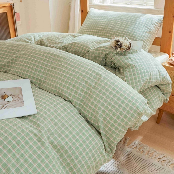 91家纺网 家纺一手货源 找家纺 棉小二 2024新款全棉水洗棉学生宿舍三四件套 维多利-绿