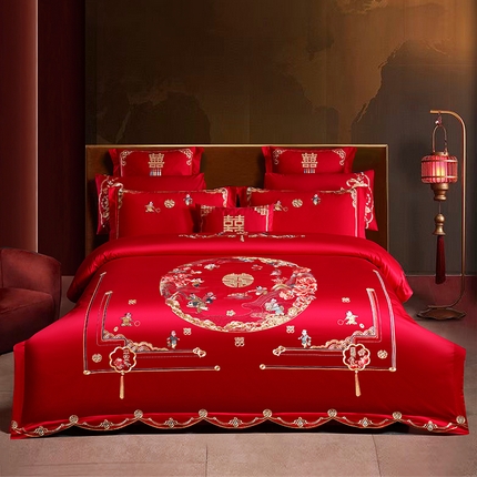 91家纺网 家纺一手货源 找家纺 （总）千禧家纺 2024新款双面长绒棉绣花婚庆多件套