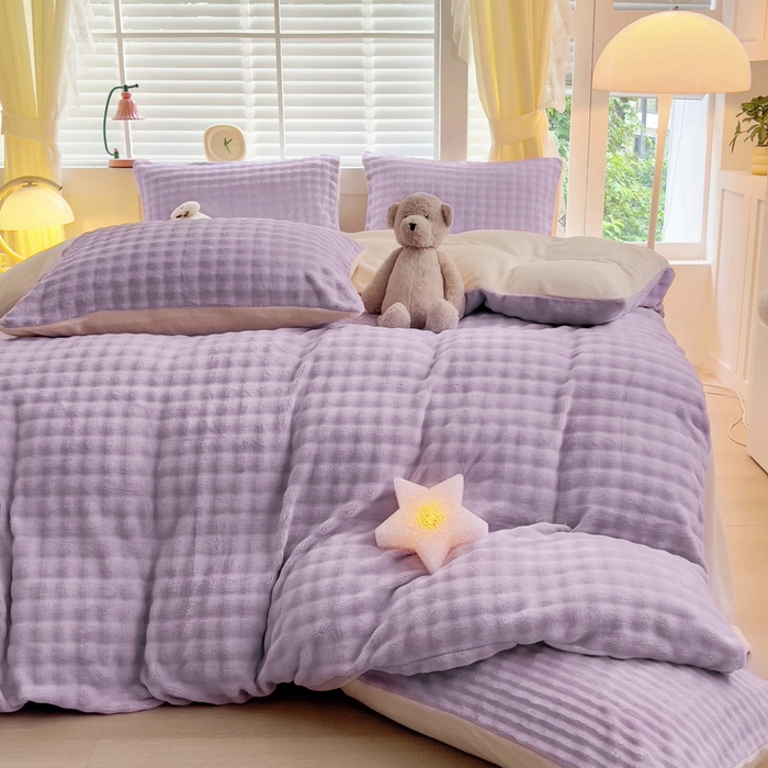 91家纺网 家纺一手货源 找家纺 琪琪阁家纺 2024新款牛奶绒泡泡绒单被套 香芋紫