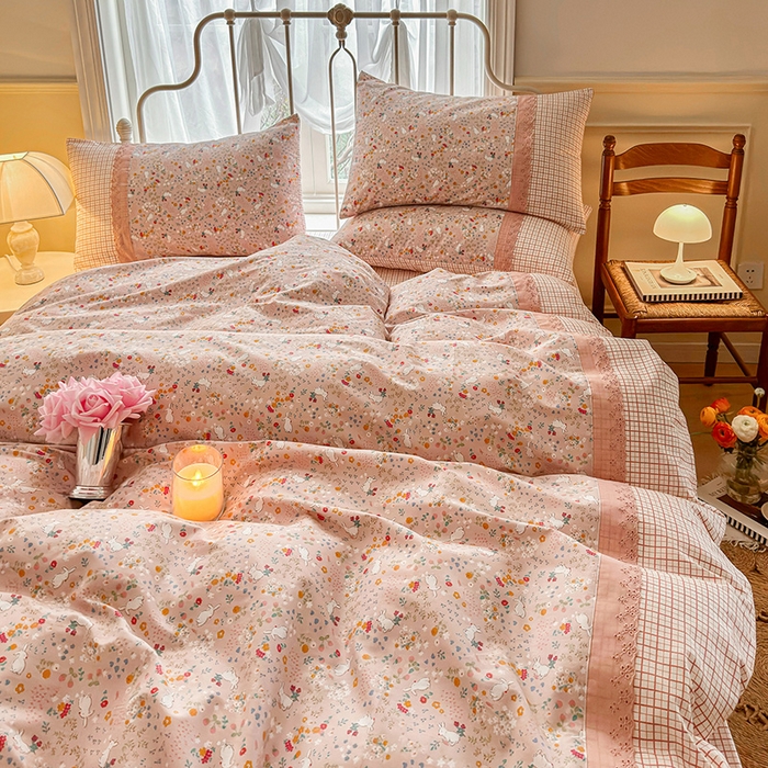 91家纺网 家纺一手货源 找家纺 安莱生活 2024新款全棉韩式小碎花系列四件套 玛丽娜