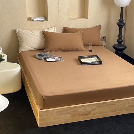 2024新款加厚50S全棉磨毛单品床笠床单 金属咖