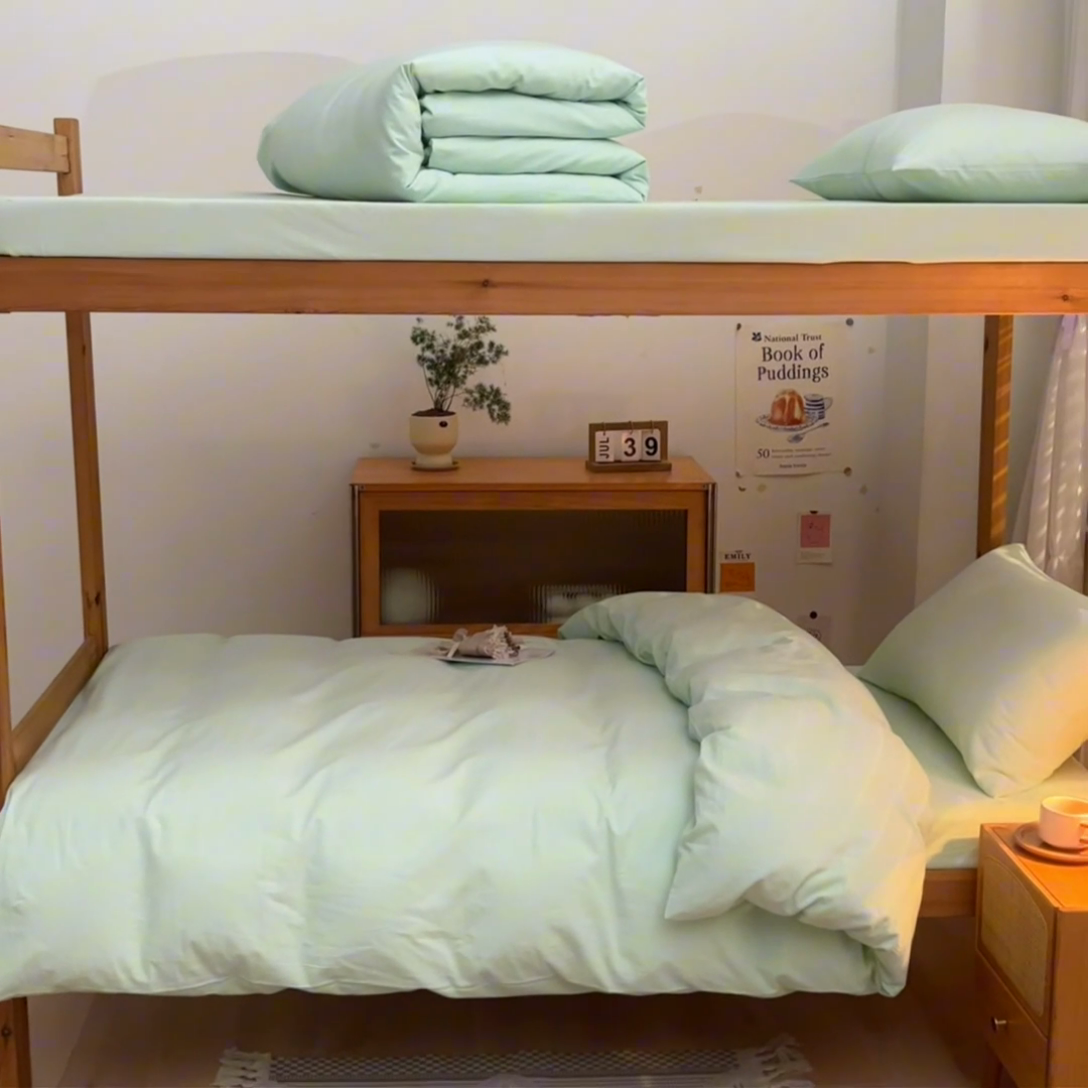 91家纺网 家纺一手货源 找家纺 棉小二 2024新款全棉水洗棉学生宿舍三四件套 维多利-绿