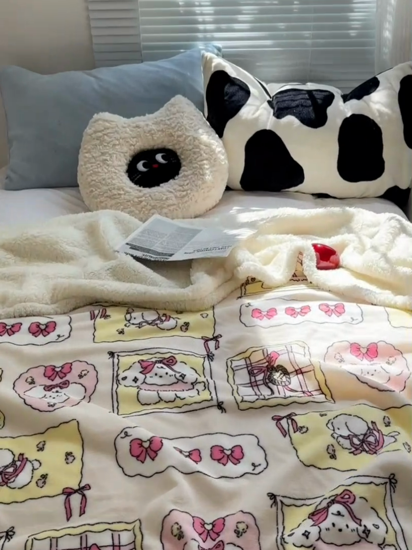 91家纺网 家纺一手货源 找家纺 萝莉家纺 2024秋冬新款多功能加厚牛奶绒羊羔绒多功能毛毯 小可爱粉