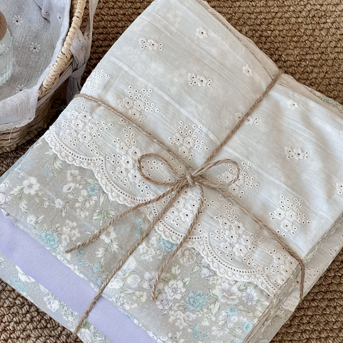 91家纺网 家纺一手货源 找家纺 2024新款全棉印花双层纱四件套--蕾丝花边款 安妮花园