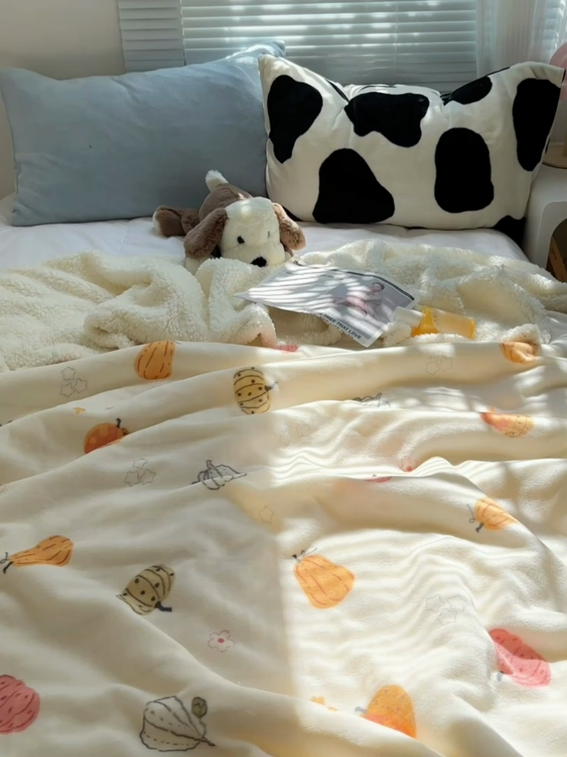 91家纺网 家纺一手货源 找家纺 萝莉家纺 2024秋冬新款多功能加厚牛奶绒羊羔绒多功能毛毯 炫彩南瓜