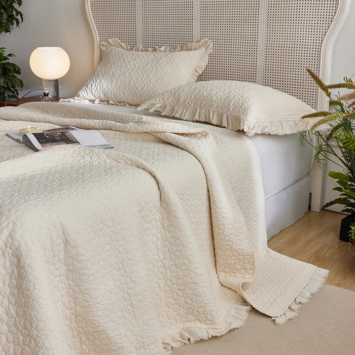 91家纺网 家纺一手货源 找家纺 安莱生活 2024新品百分百全棉密道绗缝成品酵素洗多功能床盖三件套 菊海