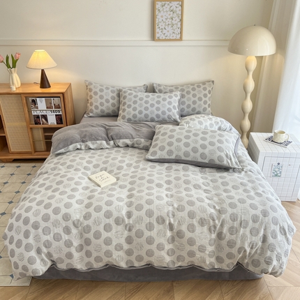 91家纺网 家纺一手货源 找家纺 （总）柠馨 2024新款轻奢全棉三层纱牛奶绒棉绒加厚保暖四件套