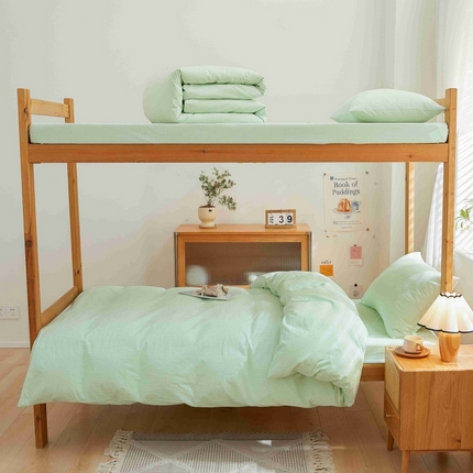 棉小二 2024新款全棉水洗棉学生宿舍三四件套 米条-果绿