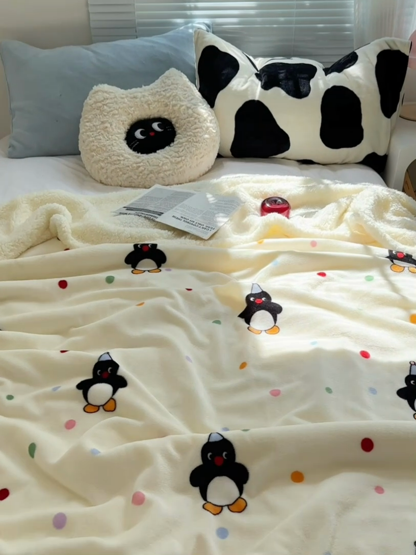 91家纺网 家纺一手货源 找家纺 萝莉家纺 2024秋冬新款多功能加厚牛奶绒羊羔绒多功能毛毯 小企鹅