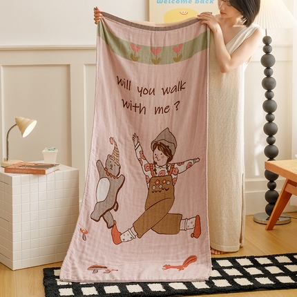 91家纺网 家纺一手货源 找家纺 （总）麻依 2024新款四层全棉纱布浴巾沙发巾休闲旅行毯子80*160cm