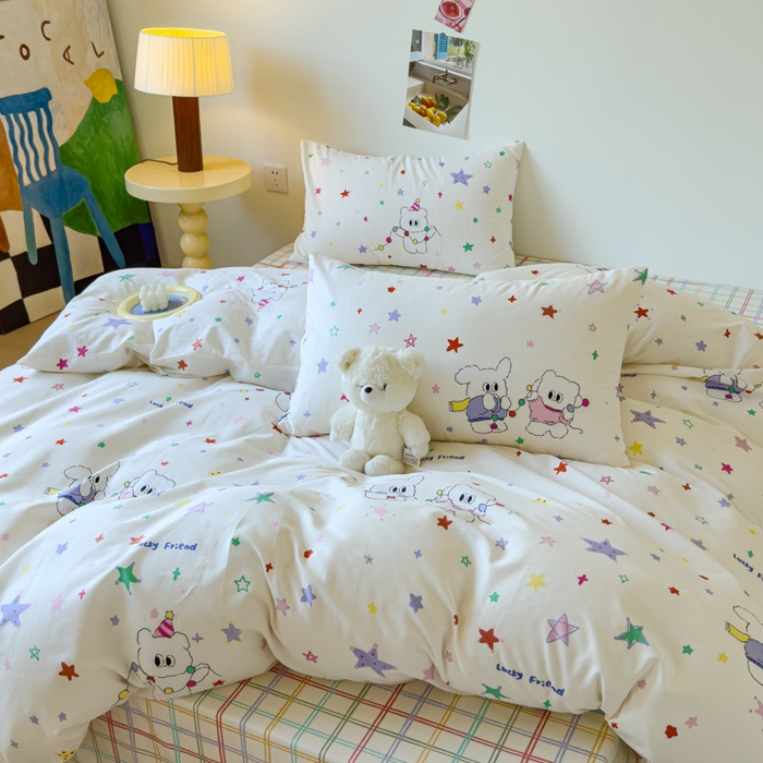 91家纺网 家纺一手货源 找家纺 感遇家纺 2024新款全棉印花四件套 五彩星