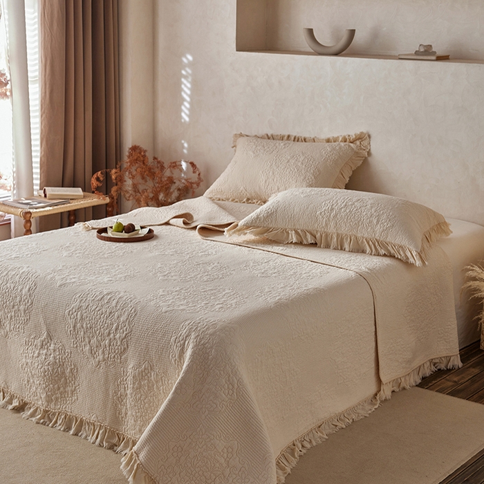 91家纺网 家纺一手货源 找家纺 安莱生活 2024新品百分百全棉密道绗缝成品酵素洗多功能床盖三件套 觅境