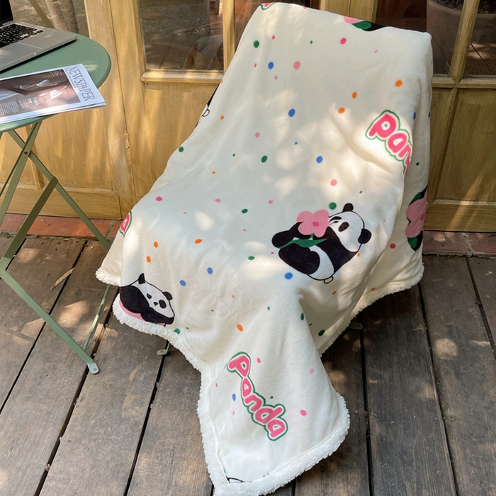 91家纺网 家纺一手货源 找家纺 萝莉家纺 2024秋冬新款多功能加厚牛奶绒羊羔绒多功能毛毯 波点熊猫