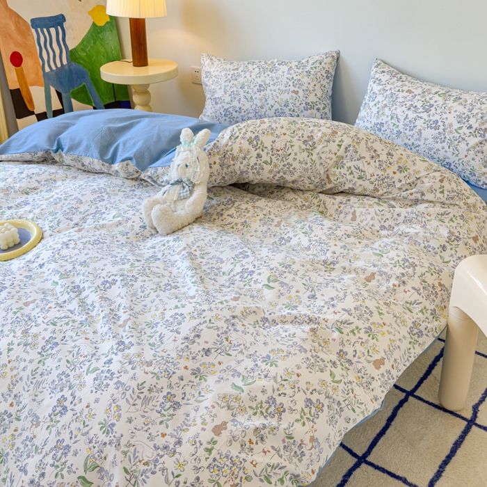 91家纺网 家纺一手货源 找家纺 感遇家纺 2024新款全棉印花四件套 花田兔