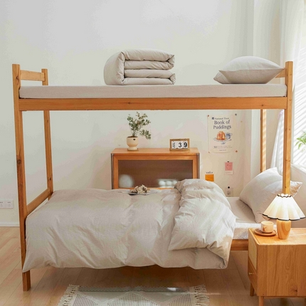 棉小二 2024新款全棉水洗棉学生宿舍三四件套 小密格-咖