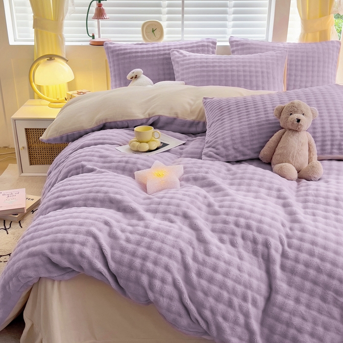 91家纺网 家纺一手货源 找家纺 琪琪阁家纺 2024新款牛奶绒泡泡绒四件套 香芋紫