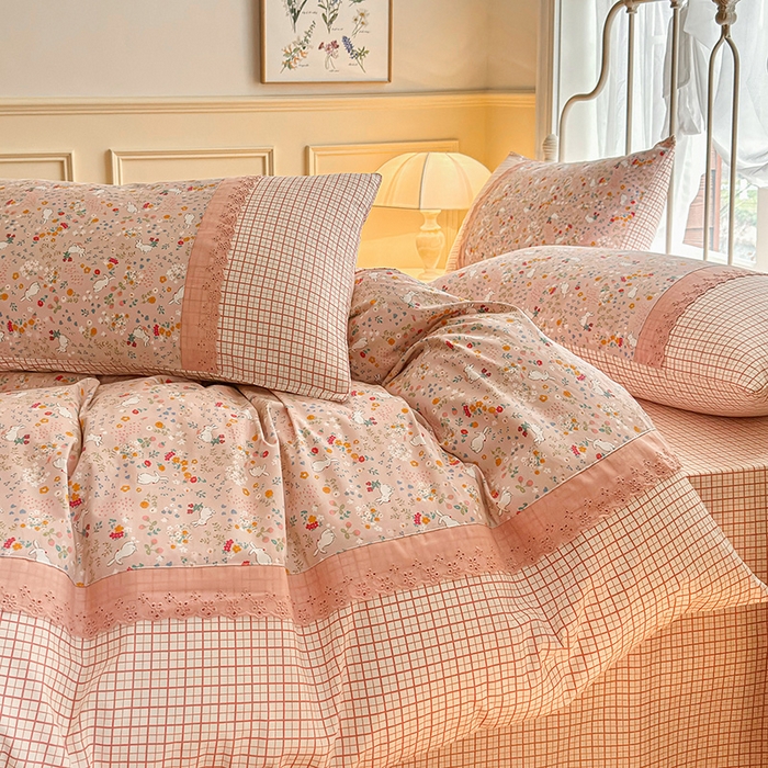 91家纺网 家纺一手货源 找家纺 安莱生活 2024新款全棉韩式小碎花系列四件套 玛丽娜