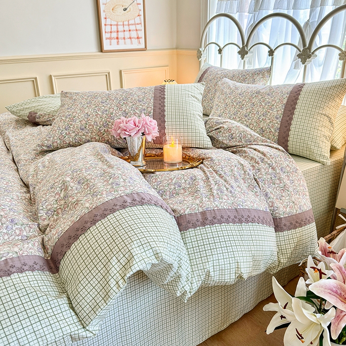 91家纺网 家纺一手货源 找家纺 安莱生活 2024新款全棉韩式小碎花系列四件套 玲珑花海