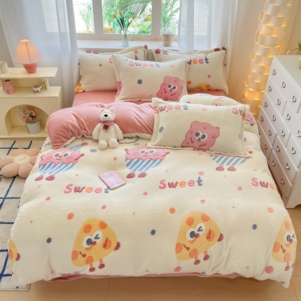 同田家纺 2024秋冬新品雪花绒牛奶绒印花四件套 冰激淋奶酪