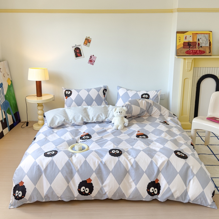 91家纺网 家纺一手货源 找家纺 感遇家纺 2024新款全棉印花四件套 菱格煤球