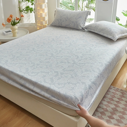 云玲时尚 2025新款纯色雕花绒牛奶绒床笠床罩床垫套 雕花清和 兰色