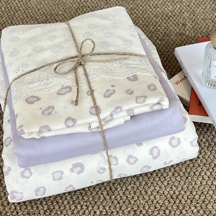 91家纺网 家纺一手货源 找家纺 2024新款全棉印花双层纱四件套--蕾丝花边款 斑斓海