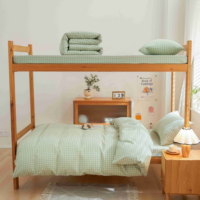 91家纺网 家纺一手货源 找家纺 棉小二 2024新款全棉水洗棉学生宿舍三四件套 维多利-绿