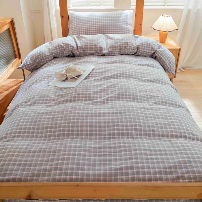 91家纺网 家纺一手货源 找家纺 棉小二 2024新款全棉水洗棉学生宿舍三四件套 维多利-灰