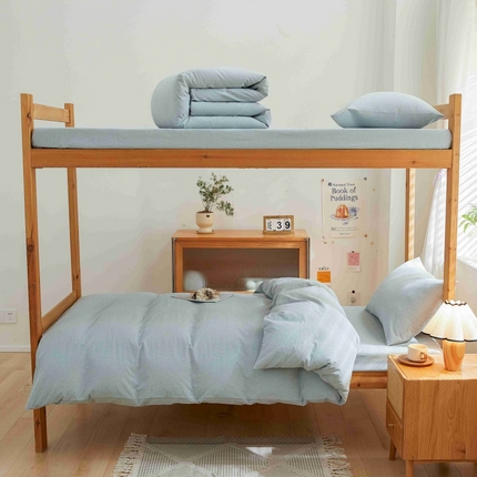 棉小二 2024新款全棉水洗棉学生宿舍三四件套 小密格-雾蓝