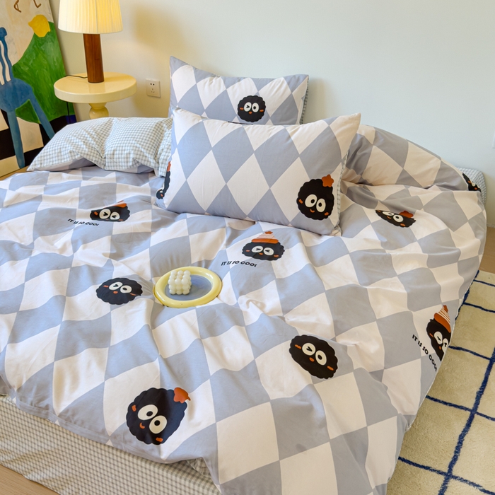 91家纺网 家纺一手货源 找家纺 感遇家纺 2024新款全棉印花四件套 菱格煤球