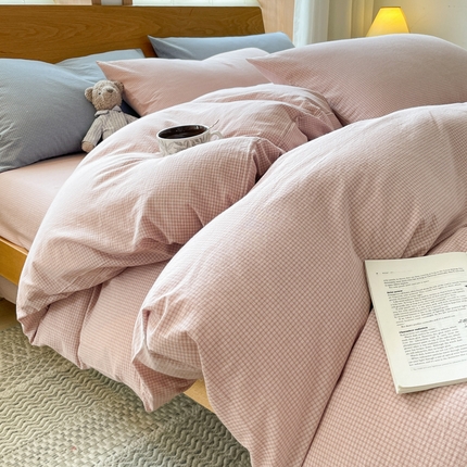 棉小二 2024新款直播爆款日系简约风全棉色织水洗棉四件套纯棉四件套全棉四件套 爱尔兰-豆沙