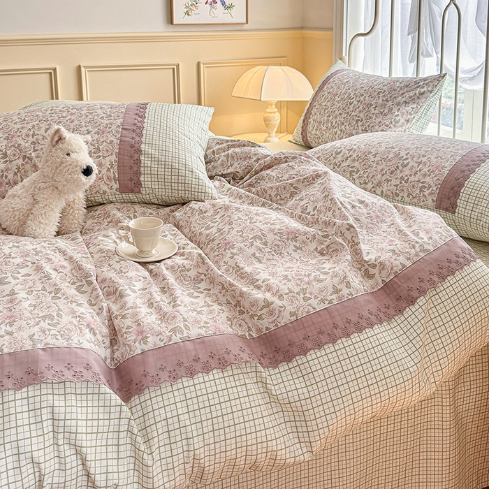 91家纺网 家纺一手货源 找家纺 安莱生活 2024新款全棉韩式小碎花系列四件套 遐想